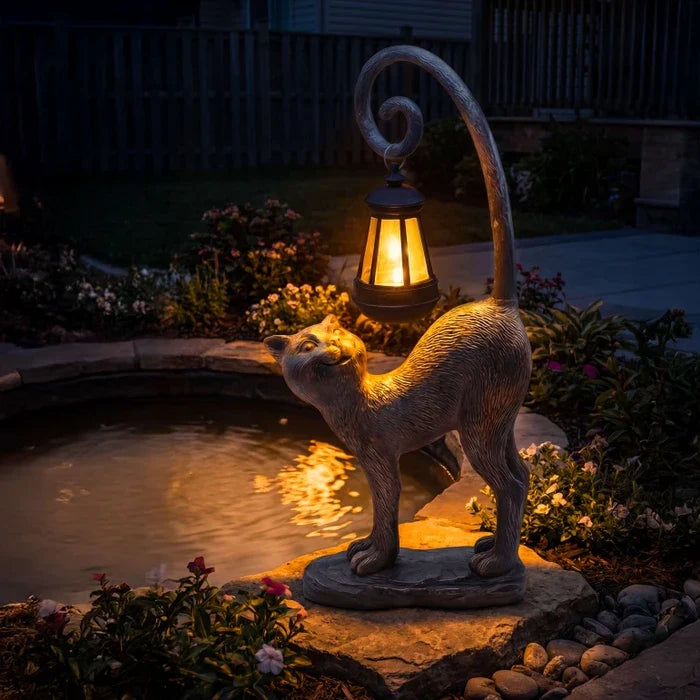 Solar Cat Garden Ornament – Weatherproof Lantern Figure for Beds and Front Steps