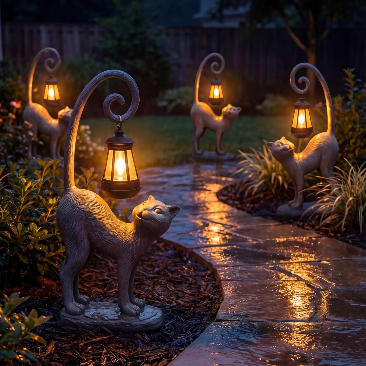 Solar Cat Garden Ornament – Weatherproof Lantern Figure for Beds and Front Steps