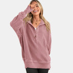 🎁Women’s Oversized V-Neck Hoodie – Relaxed Button Pullover with Side Slits 6