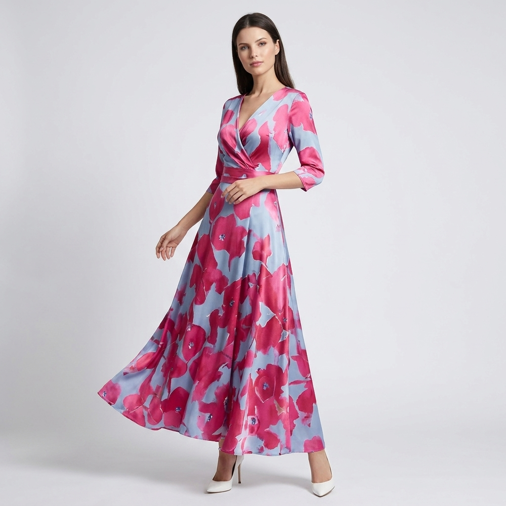 Women's Wrap Maxi Dress – Silky Drape and a Bold Print for Evenings Out