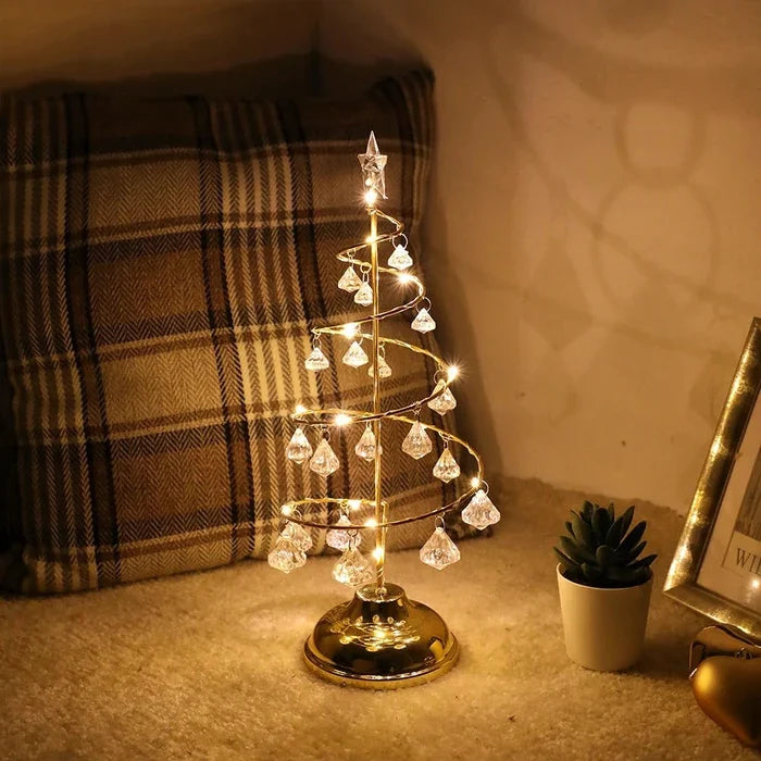 Christmas Table Lamp – Spiral Tree Design With Crystal-Look Ornaments